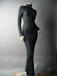 BLACK Turtleneck Minimalist Ribbed Knit Slim Fit Body Con Long Maxi 