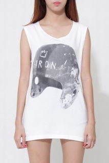 AARON Basquiat Unisex Sleeveless Women Cream Rock T Shirt