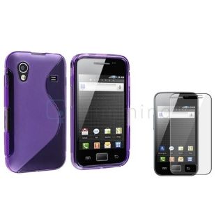   Purple S Shape TPU Rubber Cover Case+Film For Samsung S5830 Galaxy Ace
