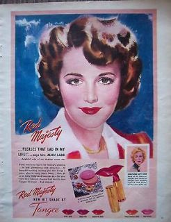 1947 Tangee Red Majesty Lipstick Cosmetics Mrs. Alan Ladd Color Ad