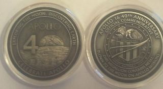 Apollo 16 Coin Flown To Moon Limited 40th Commemorative Token 