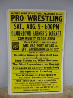 Vintage Pro Wrestling Event Poster WWWA Quakertown Farmers Market w 
