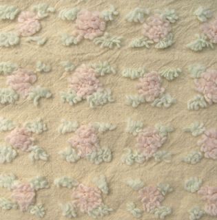 CUTE Ecru w Pink Rosebud Cotton Chenille Fabric 36x100 NEW!!!