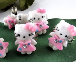 Wholesale 50pcs Pink White HelloKitty Cat Childrens/kids Resin Ring