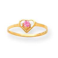   Pink Cubic Zirconia Heart Childrens Polished Ring in Multiple Sizes