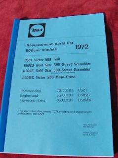 new SPARE PARTS BOOK BSA B50T B50SS B50MX 1971 72 rare