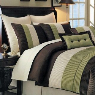   Hudson 8 piece Bed in a Bag Comforter Set Sage Chocolate Ivory