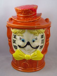 Vintage   Clock Cookie Jar   Japan   Rare   Alice in Wonderland 