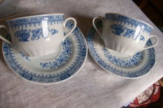 Lovely Pair Jlmenau Porcelain Boullion Cups & Saucers