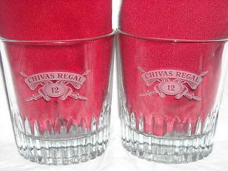 CHIVAS REGAL (2) OLD FASHIONED GLASSES   ETCHED LOGO   MADE IN ITALY 