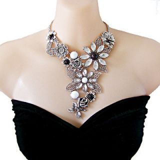   style jewellery silver tone art deco chunky choker bib necklace