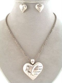Christian Antique Silvertone Footprints in the Sand Heart Necklace 