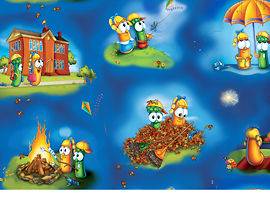 VEGGIE TALES~BY 1/2 YD~SHARE YEAR TOGETHER~SCENE​S ON BLUE