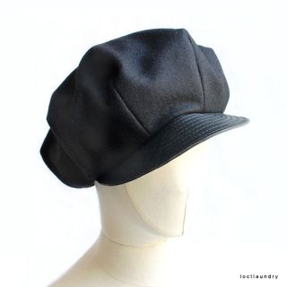 John Galliano Black Wool Leather Chimney Sweep Cap Hat Medium