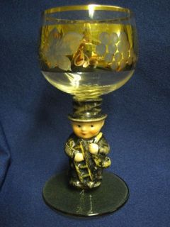   HAND BLOWN GOLD PLATED CHIMNEY SWEEP WINE GLASS GOBLET FREE SHIP