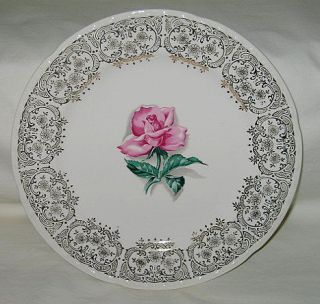 Crooksville China USA Pink Rose w/Gold Filigree Design Dinner Plate
