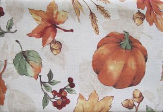   Pumpkins Acorns Fall Leaves Thanksgiving Fabric Tablecloth NIP