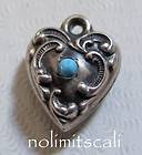Vtg STERLING Silver REPOUSSE SCROLL TURQUOISE Old PUFFY Puffed SMALL 