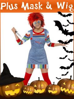 LADIES CHUCKY HORROR HALLOWEEN FANCY DRESS COSTUME OUTFIT CHILDS PLAY 