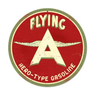 FLYING A AERO TYPE GASOLINE ROUND METAL SIGN 14