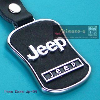 Style Jeep Logo Black Leather Keychain Key Ring Chain