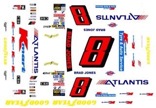Brad Jones Atlantis Chevy 1/32nd Scale Slot Car Waterslide Decals