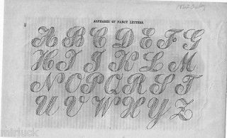1862 Early Alphabet of Fancy Letters Cursive Lettering Writing PRINT
