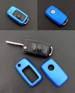 Blue VW SEAT SKODA Remote Flip Key Cover Case Skin Shell Cap Fob 