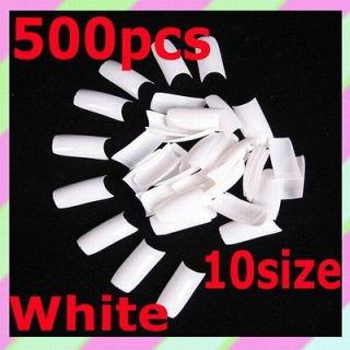 500PCS FRENCH HALF COVER ARTIFICIAL 10 SIZE FALSE NAIL ART TIPS WHITE 