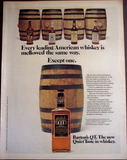   1971 vintage Ad Bartons QT American Whiskey in wooden barrels