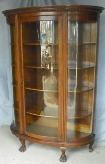 Antique Oak China Curio Cabinet   original finish Curve Glass Claw 