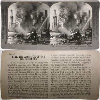 Keystone Stereoview Fighting Huge Oil Field Fire in CA From RARE 1200 