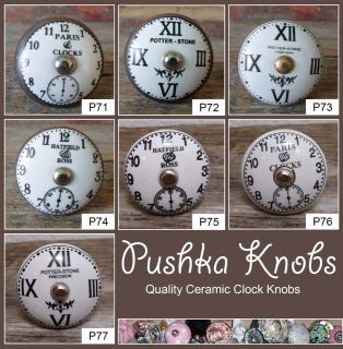 PUSHKA KNOBS Vintage Shabby Chic Clock Drawer Door Cupboard Knob 