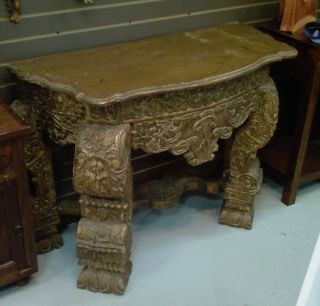 Antique Vintage Old Heavily Carved Wooden Console Table Unique from 