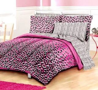   Room   5 pc Kitten Hot Pink Leopard Print SHEET, SHAM & COMFORTER SET