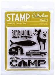 AMERICAN CRAFTS collection clear stamps TRAILER deer fish camp tent 