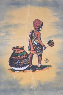 African Style Batik Art ~Child W Water Dipper~ By African American 