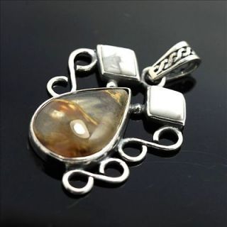 D29A NATURAL AMBER CRYSTAL SILVER PENDANT FOR NECKLACE JEWELRY