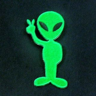 I0570 Green Alien Peace UFO Sew or Iron On Patch 40*85mm Embroidered 