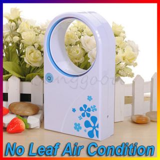   Portable Bladeless Fan No Leaf Air Conditioner USB Cable Desktop Blue