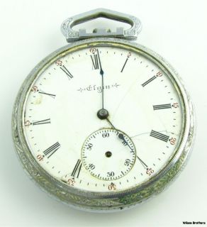 1904 Elgin Open Face Pocket Watch   Silver Tone Non Working Antique