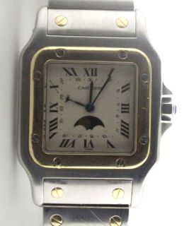 Authentic Cartier Santos Moon Phase 18k Yellow Gold and Stainless 