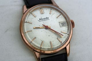   Vintage Nivada Compensamatic Rose Gold Plated Wrist Watch with Date