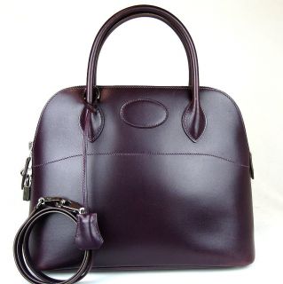 Auth HERMES Bolide 31 Leysin Purple Veau Box Leather 2Way Shoulder Bag 