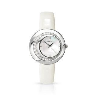   Ladies Cream Round Dial Crystal Stones Set Designer Watch – SK 4487