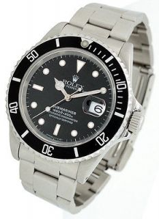 Mens Rolex Submariner Stainless Steel Black Watch 16610 With Wood 
