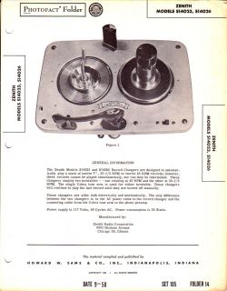 ZENITH S14023 S14026 RECORD CHANGER Turntable Sams Photofact FREE USA 