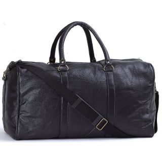 21 Black Pebble Grain Leather Gym Duffle Sport Tote Bag Travel Carry 