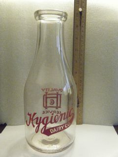 TRPQ Milk Bottle Hygenic Dairy Co. Red Pyro Painted Label