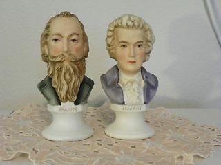 Lefton, pair of classical music busts of Brahms & Mozart hand painted 
